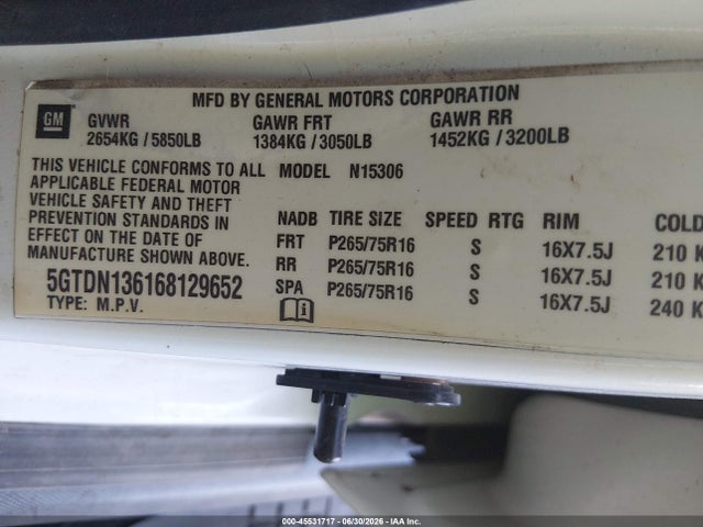 45531717 :رقم المزاد ، 5GTDN136168129652 vin ، 2006 Hummer H3 Suv مزاد بيع
