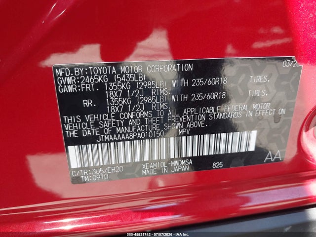 Aukcja sprzedaży 2023 Toyota Bz4x Xle, vin: JTMAAAAA8PA010150, numer aukcji: 45531742