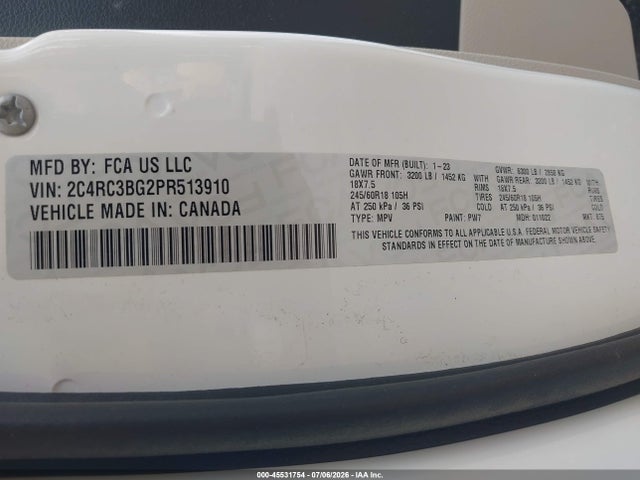 2023 Chrysler Pacifica Touring L Awd მანქანა იყიდება აუქციონზე, vin: 2C4RC3BG2PR513910, აუქციონის ნომერი: 45531754