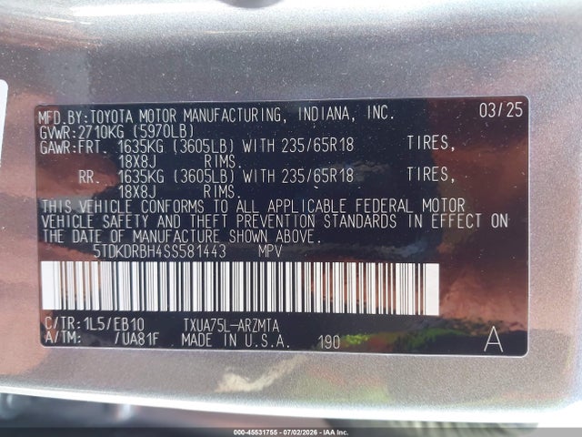 Toyota Highlander Xle 2025 5TDKDRBH4SS581443 Image 9