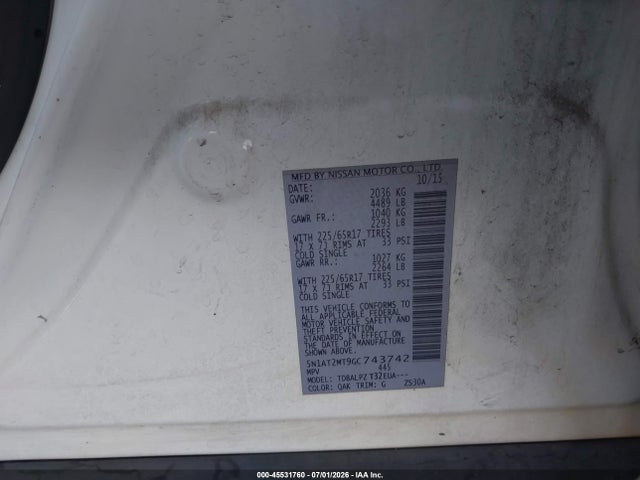 5N1AT2MT9GC743742 Nissan Rogue S/sl/sv