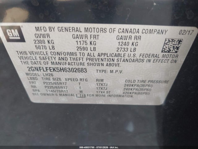Chevrolet EQUINOX LT 2017 2GNFLFEK5H6302683 Image 9
