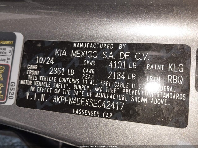 Aukcja sprzedaży 2025 Kia K4 Gt-line, vin: 3KPFW4DEXSE042417, numer aukcji: 45531810