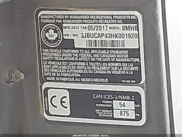 Can-Am Defender Max Xt Hd10 2017 3JBUCAP43HK001920 Image 10