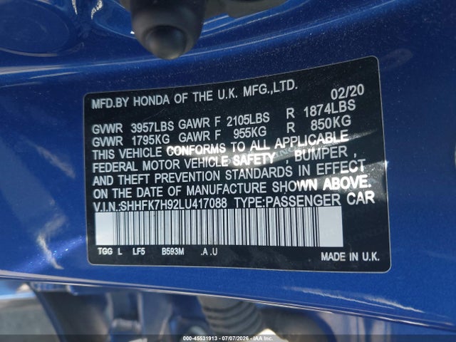 SHHFK7H92LU417088 Honda Civic Sport Touring