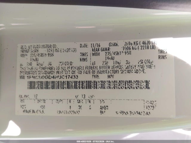 Aukcja sprzedaży 2017 Ford Escape Se, vin: 1FMCU0GD4HUC17433, numer aukcji: 45531926