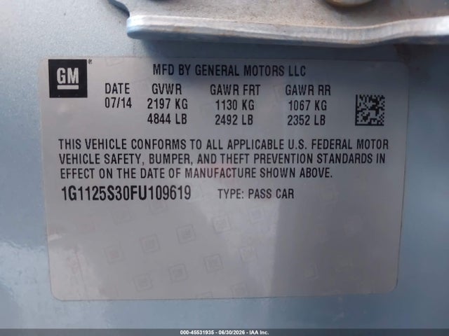 Chevrolet Impala 2lt 2015 1G1125S30FU109619 Image 9