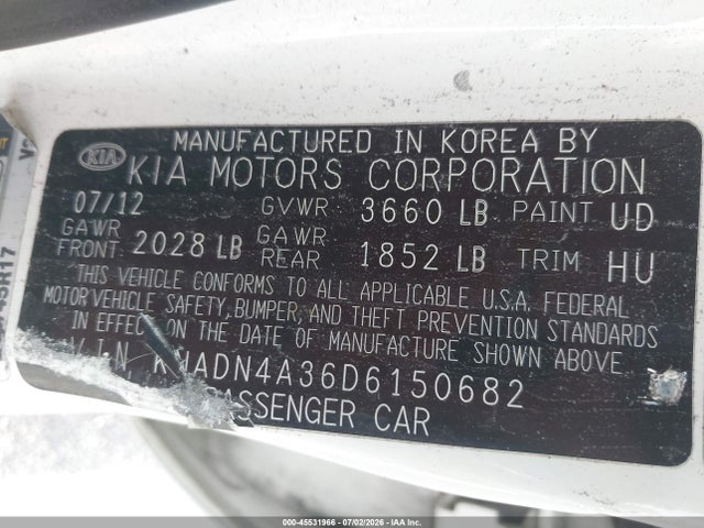 Продаж на аукціоні авто 2013 Kia Rio Sx, vin: KNADN4A36D6150682, номер лоту: 45531966