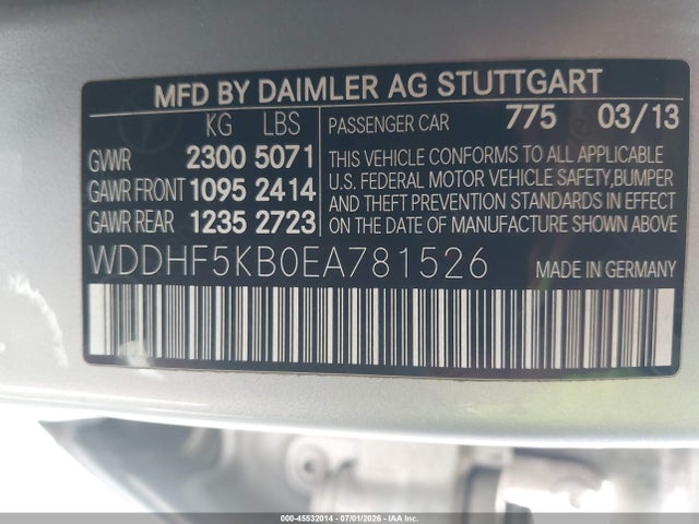 2014 Mercedes-benz E 350 მანქანა იყიდება აუქციონზე, vin: WDDHF5KB0EA781526, აუქციონის ნომერი: 45532014