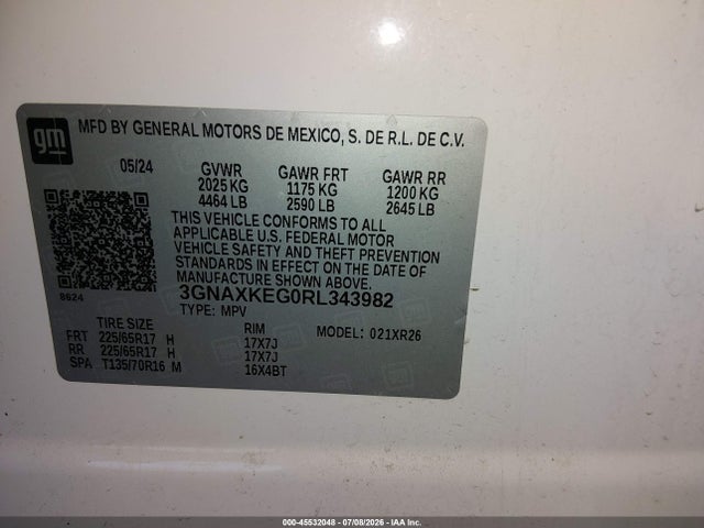 Aukcja sprzedaży 2024 Chevrolet Equinox Fwd Lt, vin: 3GNAXKEG0RL343982, numer aukcji: 45532048