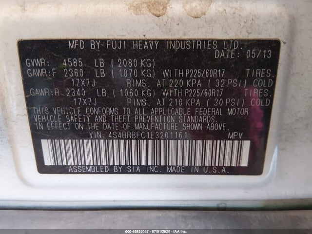 2014 Subaru Outback 2.5i Premium მანქანა იყიდება აუქციონზე, vin: 4S4BRBFC1E3201161, აუქციონის ნომერი: 45532087