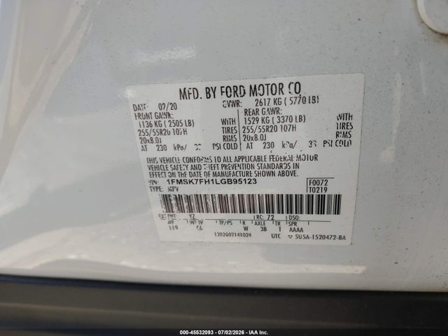 1FMSK7FH1LGB95123 Ford Explorer Limited