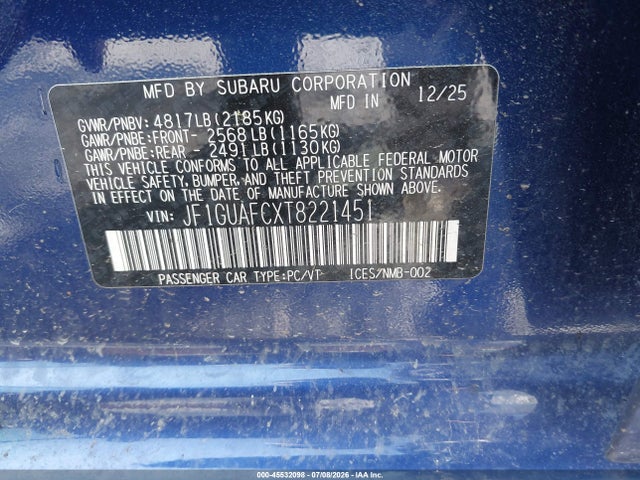 Aukcja sprzedaży 2026 Subaru Impreza Sport, vin: JF1GUAFCXT8221451, numer aukcji: 45532098