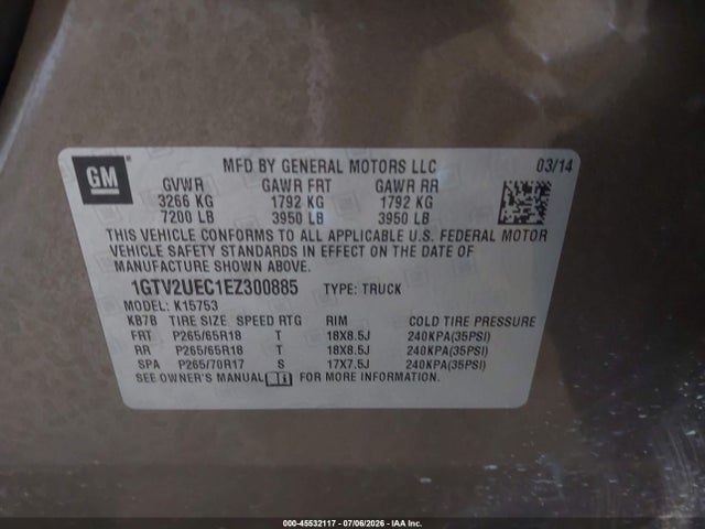 2014 Gmc Sierra 1500 Sle მანქანა იყიდება აუქციონზე, vin: 1GTV2UEC1EZ300885, აუქციონის ნომერი: 45532117