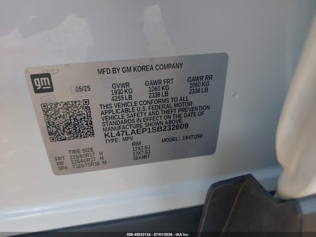 45532124 :رقم المزاد ، KL47LAEP1SB232609 vin ، 2025 Buick Envista Preferred Fwd مزاد بيع