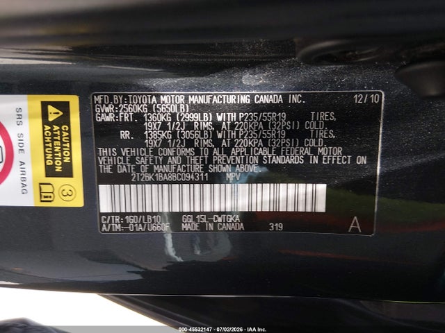 Aukcja sprzedaży 2011 Lexus Rx 350, vin: 2T2BK1BA8BC094311, numer aukcji: 45532147