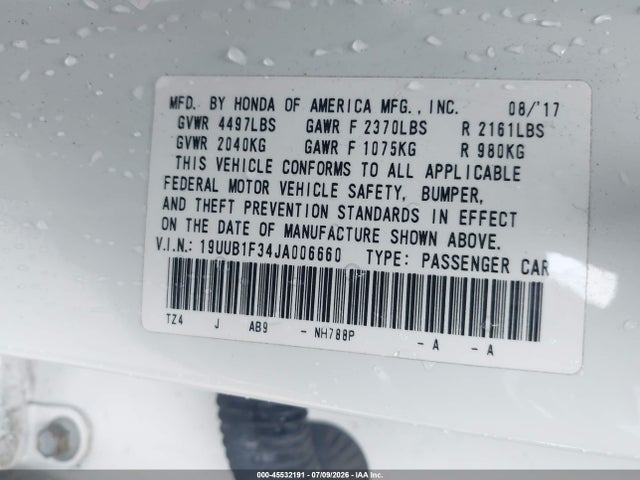 Aukcja sprzedaży 2018 Acura Tlx, vin: 19UUB1F34JA006660, numer aukcji: 45532191