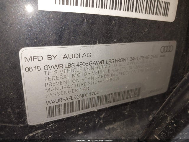 Aukcja sprzedaży 2016 Audi A4 Premium, vin: WAUBFAFL5GN004764, numer aukcji: 45532198