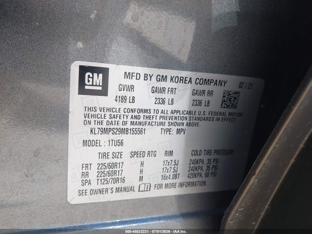 KL79MPS29MB155561 Chevrolet Trailblazer Fwd Lt