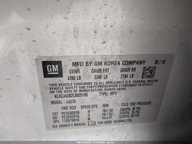 45532233 :رقم المزاد ، KL4CJASB2LB020185 vin ، 2020 Buick Encore Fwd Preferred مزاد بيع