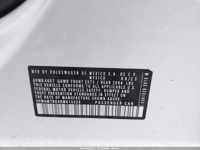 Aukcja sprzedaży 2024 Volkswagen Jetta 1.5t Sport, vin: 3VWAM7BU4RM014329, numer aukcji: 45532313