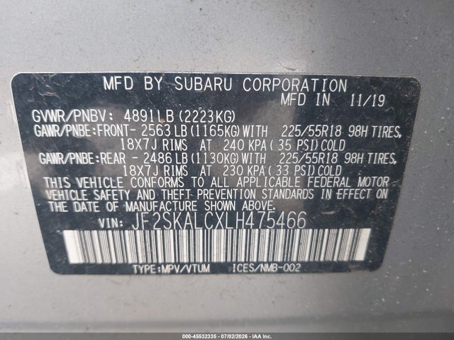 JF2SKALCXLH475466 Subaru Forester Sport
