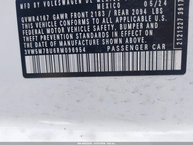 2024 Volkswagen Jetta 1.5t S მანქანა იყიდება აუქციონზე, vin: 3VW5M7BU6RM096954, აუქციონის ნომერი: 45532343