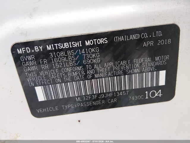 ML32F3FJ9JHF13457 Mitsubishi Mirage G4 Es