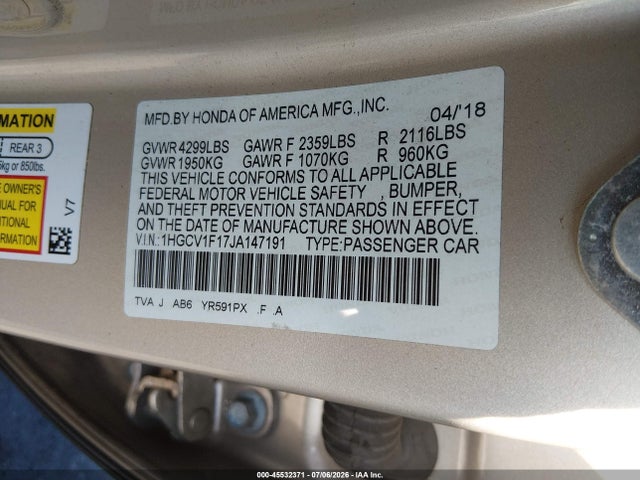 1HGCV1F17JA147191 Honda ACCORD LX