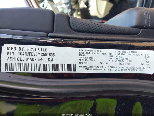Aukcja sprzedaży 2021 Jeep Grand Cherokee Srt 4x4, vin: 1C4RJFDJ5MC518393, numer aukcji: 45532421