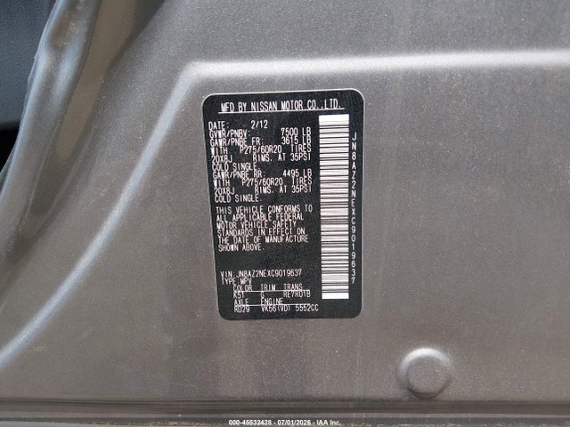 Продаж на аукціоні авто 2012 Infiniti Qx56, vin: JN8AZ2NEXC9019637, номер лоту: 45532428