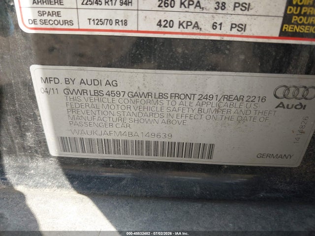 Aukcja sprzedaży 2011 Audi A3 2.0 Tdi Premium, vin: WAUKJAFM4BA149639, numer aukcji: 45532482