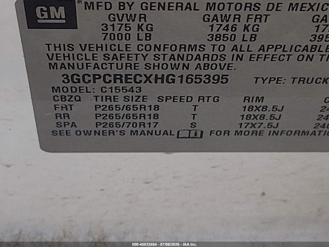 Продажа на аукционе авто 2017 Chevrolet Silverado 1500 Lt, vin: 3GCPCRECXHG165395, номер лота: 45532484