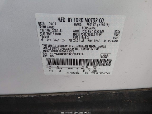 1FM5K8B87HGC91919 Ford Explorer