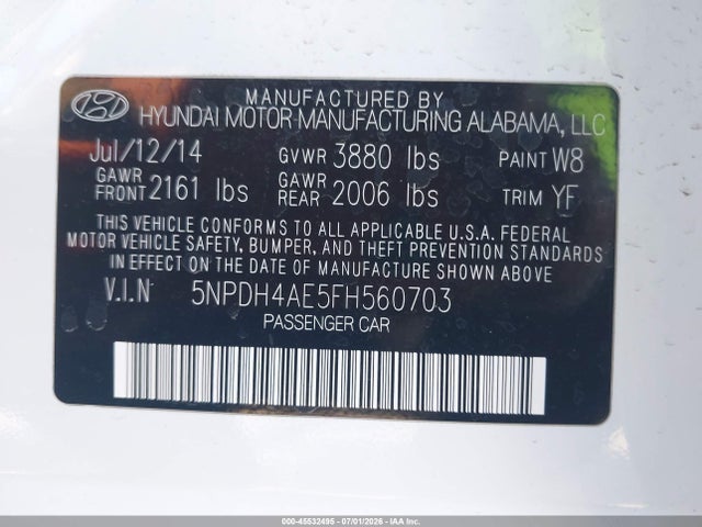 Hyundai Elantra Limited 2015 5NPDH4AE5FH560703 Image 9