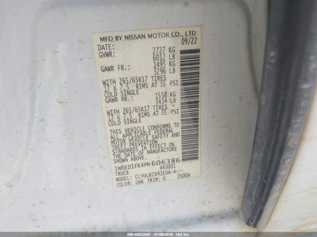 45532497 :رقم المزاد ، 1N6ED1FK4PN606386 vin ، 2023 Nissan Frontier Long Bed Sv 4x4 مزاد بيع