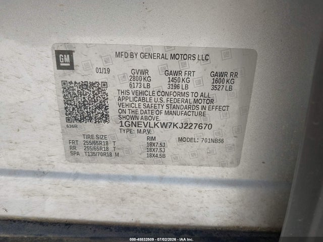 1GNEVLKW7KJ227670 Chevrolet Traverse 1fl