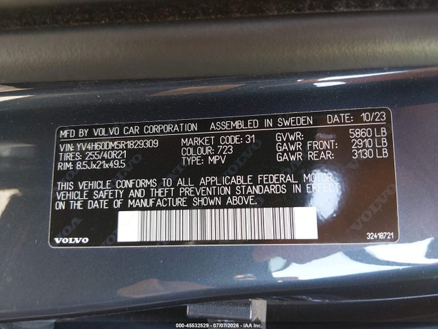 Продаж на аукціоні авто 2024 Volvo Xc60 Recharge Plug-in Hybrid T8 Ultimate Dark Theme, vin: YV4H60DM5R1829309, номер лоту: 45532529