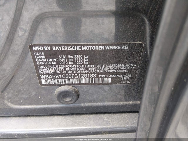 45532536 :رقم المزاد ، WBA5B1C50FG128183 vin ، 2015 Bmw 535i مزاد بيع
