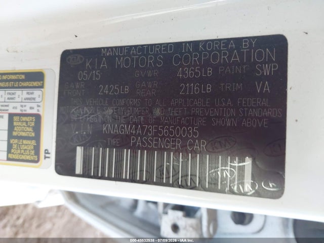 KIA Optima Lx 2015 KNAGM4A73F5650035 Image 9