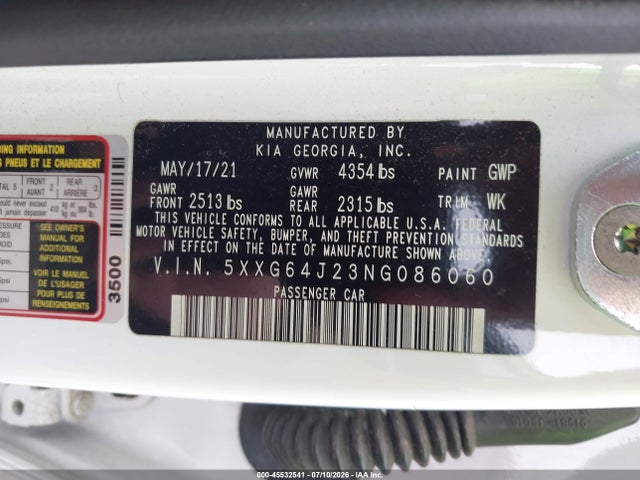 2022 Kia K5 Gt-line მანქანა იყიდება აუქციონზე, vin: 5XXG64J23NG086060, აუქციონის ნომერი: 45532541