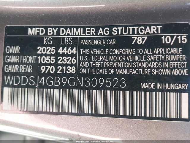 Aukcja sprzedaży 2016 Mercedes-benz Cla 250 4matic, vin: WDDSJ4GB9GN309523, numer aukcji: 45532557