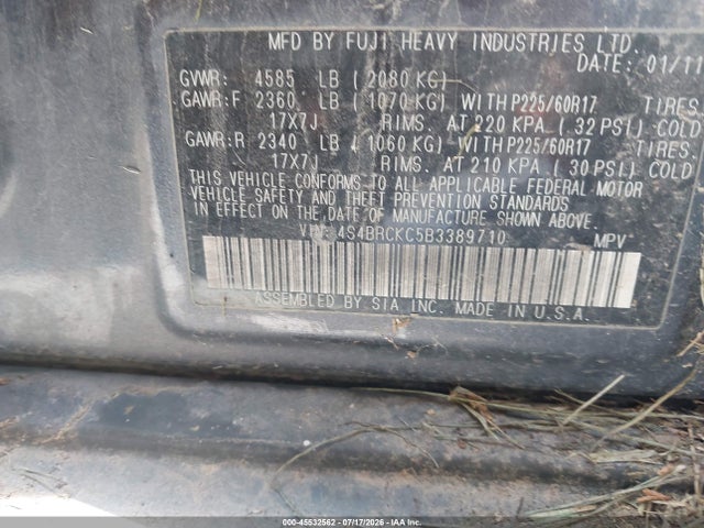 2011 Subaru Outback 2.5i Limited მანქანა იყიდება აუქციონზე, vin: 4S4BRCKC5B3389710, აუქციონის ნომერი: 45532562