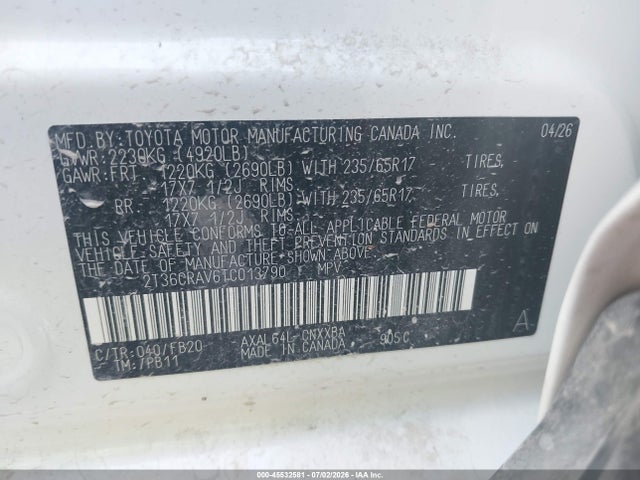 Aukcja sprzedaży 2026 Toyota Rav4 Le, vin: 2T36CRAV6TC013790, numer aukcji: 45532581