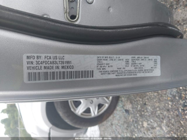 Aukcja sprzedaży 2020 Dodge Journey Se Value, vin: 3C4PDCAB3LT261991, numer aukcji: 45532592