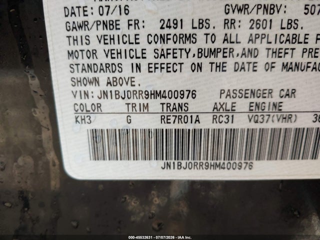 45532631 :رقم المزاد ، JN1BJ0RR9HM400976 vin ، 2017 Infiniti Qx50 مزاد بيع