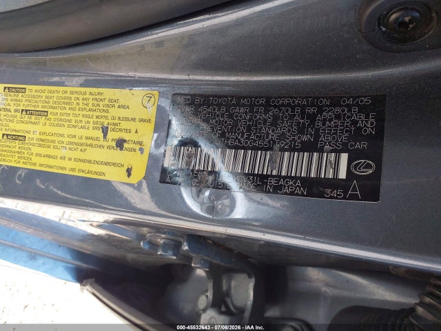 Продажа на аукционе авто 2005 Lexus Es 330, vin: JTHBA30G455119215, номер лота: 45532643