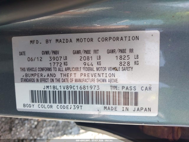 45532661 :رقم المزاد ، JM1BL1V89C1681973 vin ، 2012 Mazda Mazda3 I Touring مزاد بيع