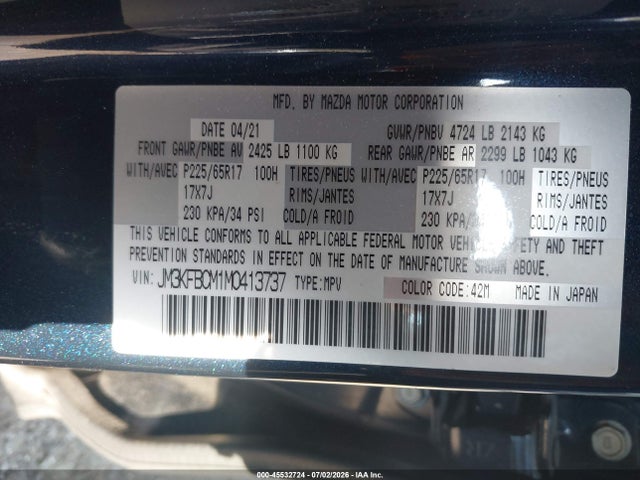 2021 Mazda Cx-5 Touring მანქანა იყიდება აუქციონზე, vin: JM3KFBCM1M0413737, აუქციონის ნომერი: 45532724