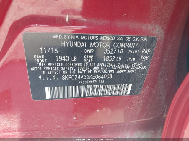 Hyundai ACCENT SE 2019 3KPC24A32KE064008 Image 9